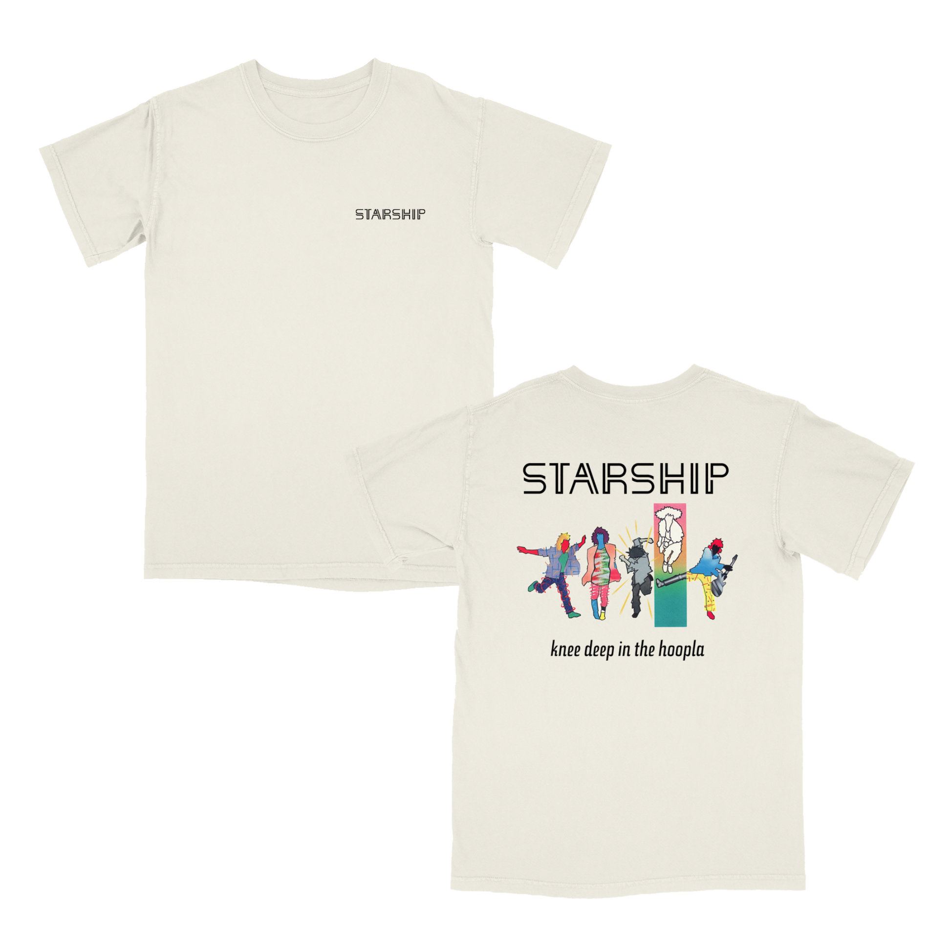 Knee Deep In The Hoopla Album graphic on the back with Starship logo on the front chest