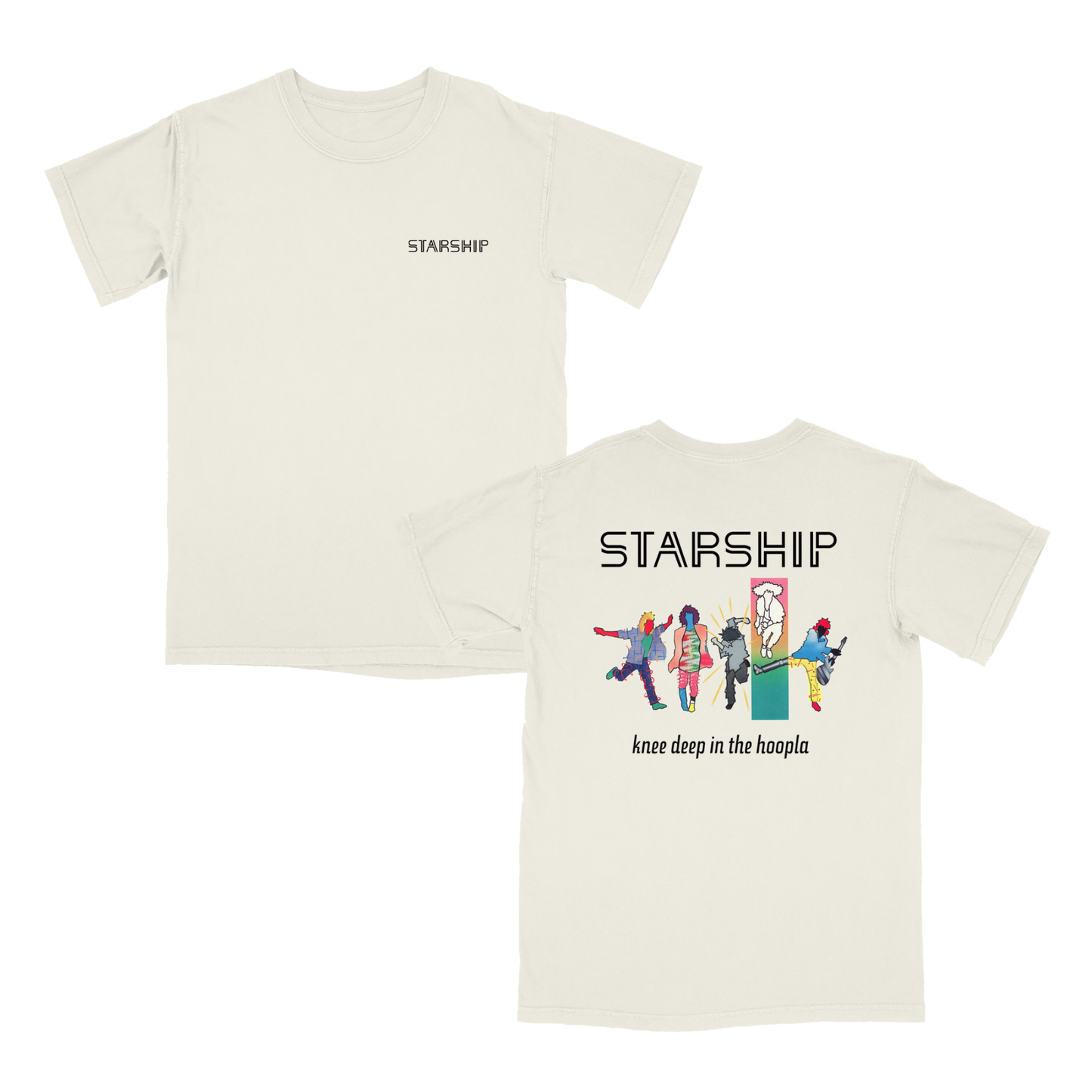 Knee Deep In The Hoopla Album graphic on the back with Starship logo on the front chest